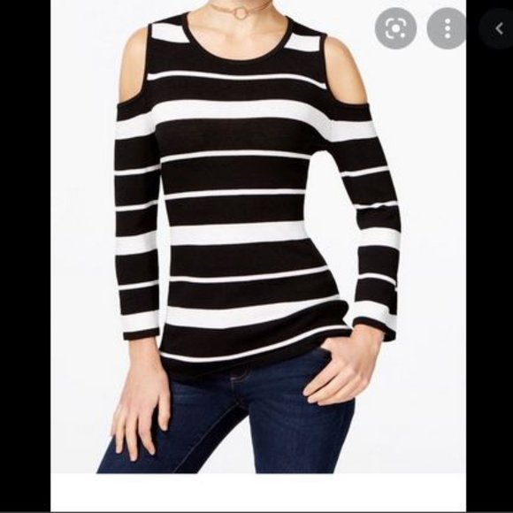 INC International Concepts Sweaters - INC Black And White Knit Sweater With Cold Shoulder Sz L